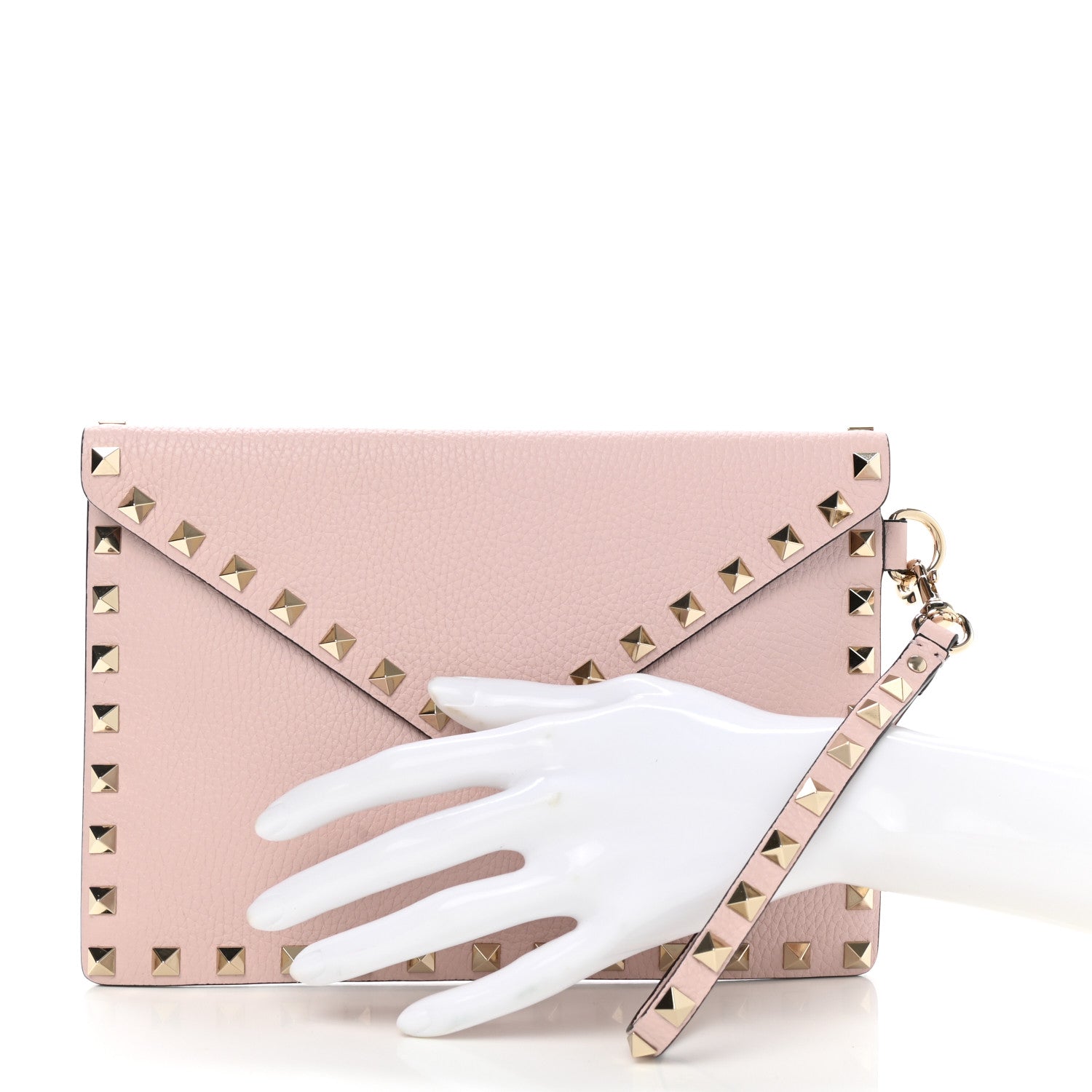 Valentino Garavani Pebbled Calfskin Medium Rockstud Envelope Flat Wristlet Pouch Water Rose 2 of 7