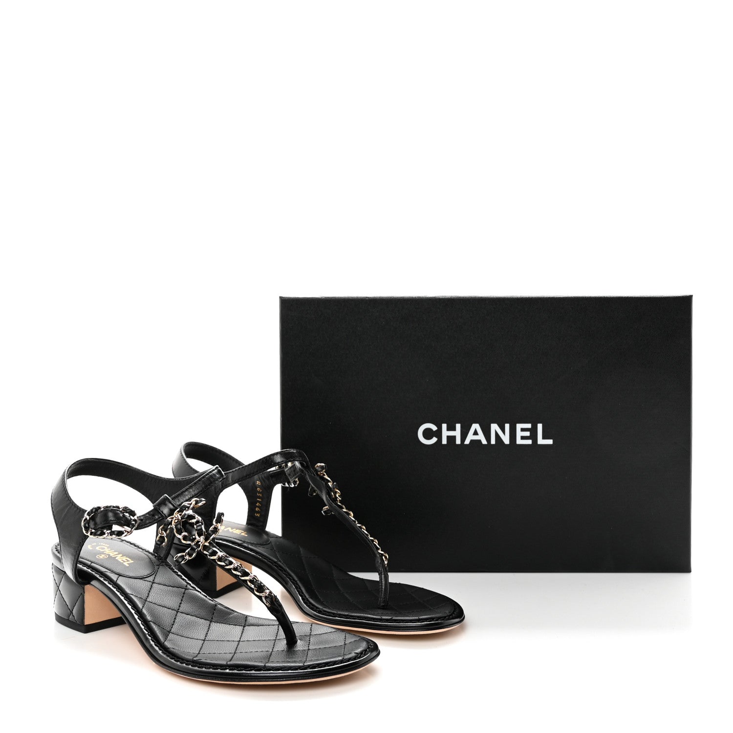 Chanel Lambskin Chain CC Thong Sandals 37.5 Black 10 of 10