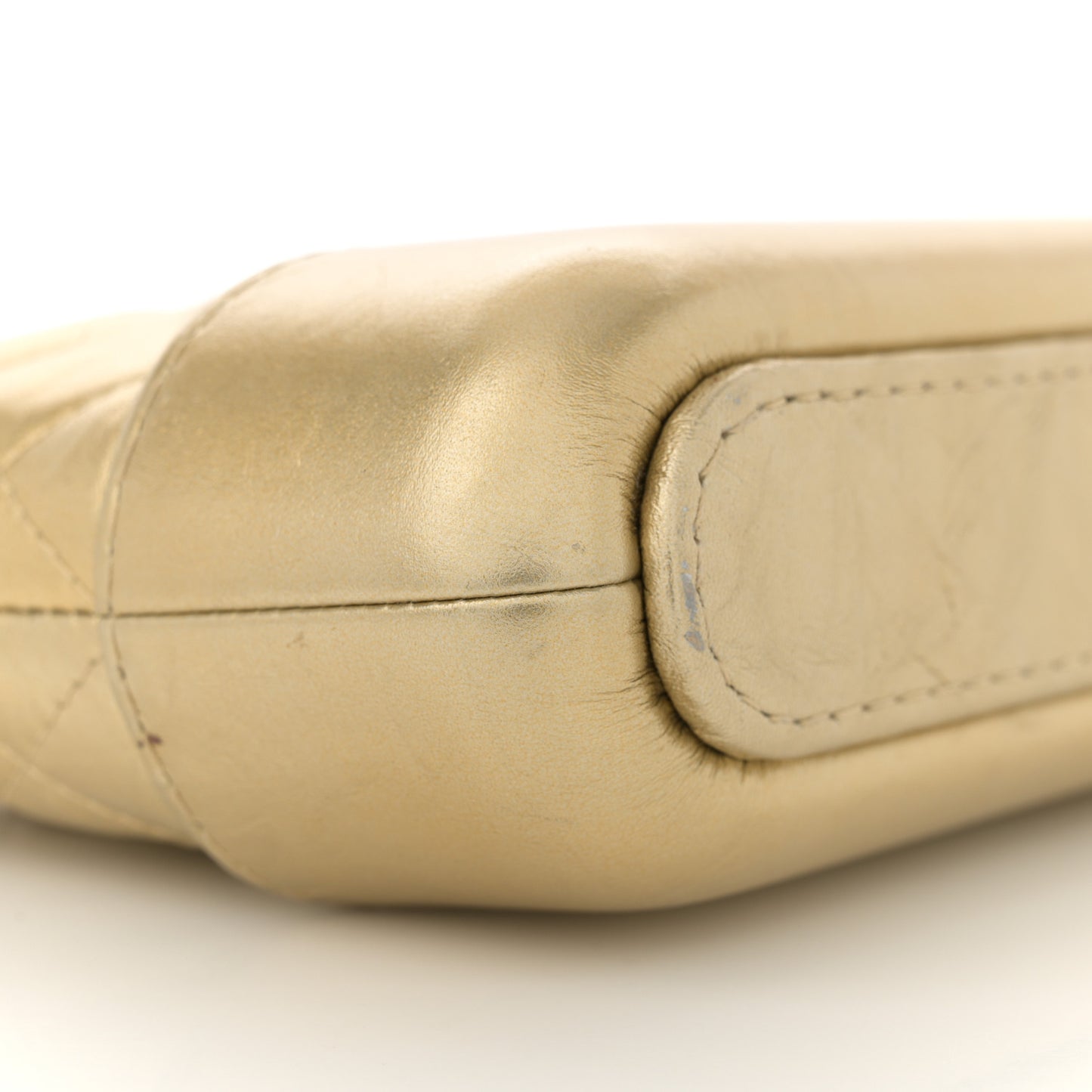 Metallic Aged Calfskin Quilted Small Gabrielle Clutch With Chain Gold