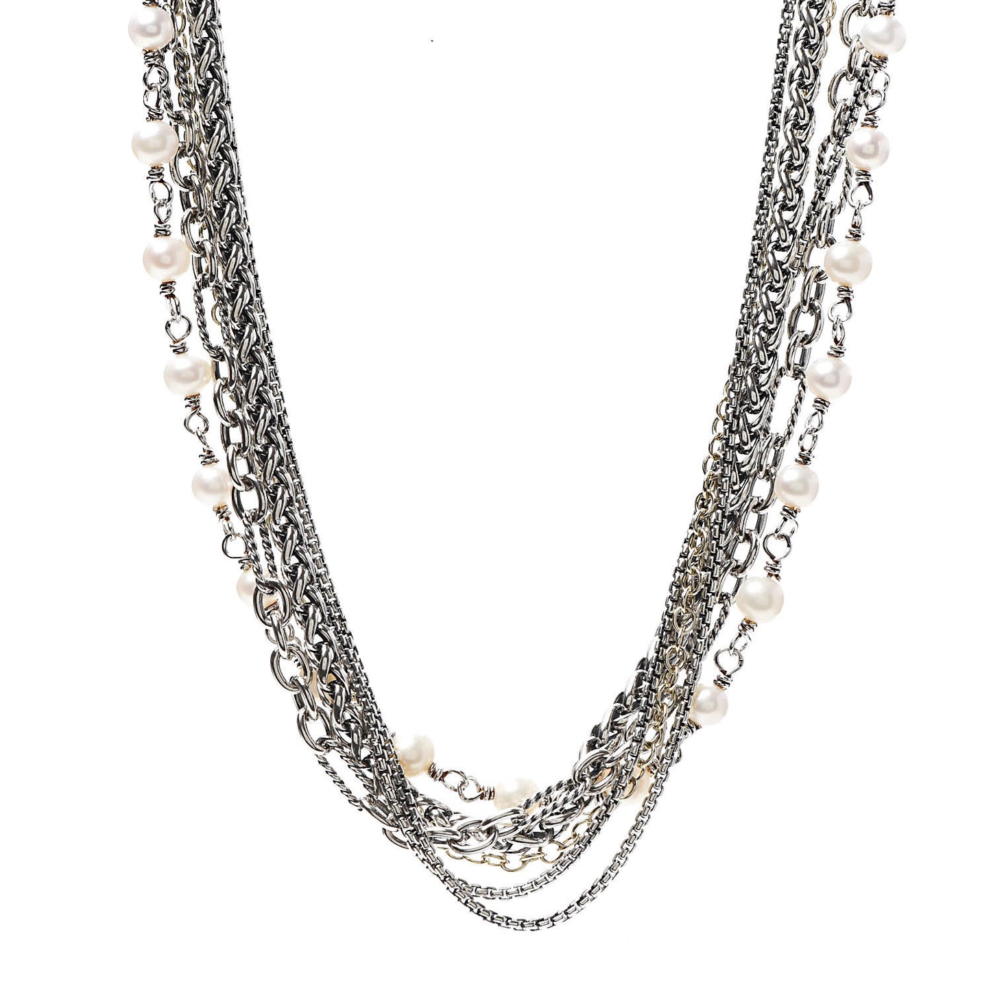 Sterling Silver 18K Yellow Gold Pearl Multi Chain Necklace
