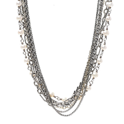 David Yurman Sterling Silver 18K Yellow Gold Pearl Multi Chain Necklace 1 of 4