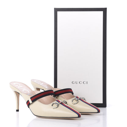 Gucci Malaga Kid Sylvie Web Cross Strap Mid-Heel Slides 39.5 Vintage White 10 of 11
