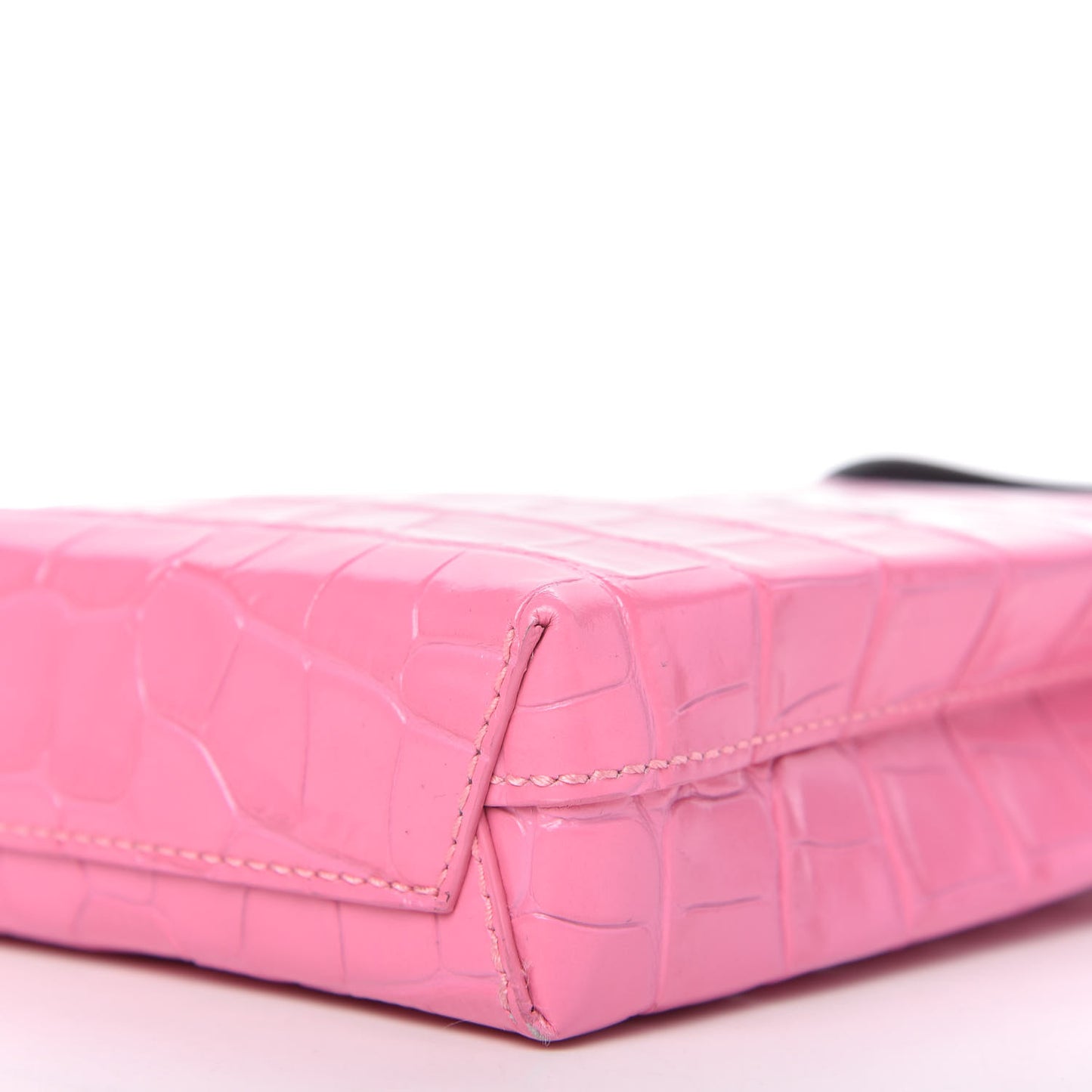 Shiny Calfskin Crocodile Embossed Logo Shopping Phone Holder Bag Rose Black