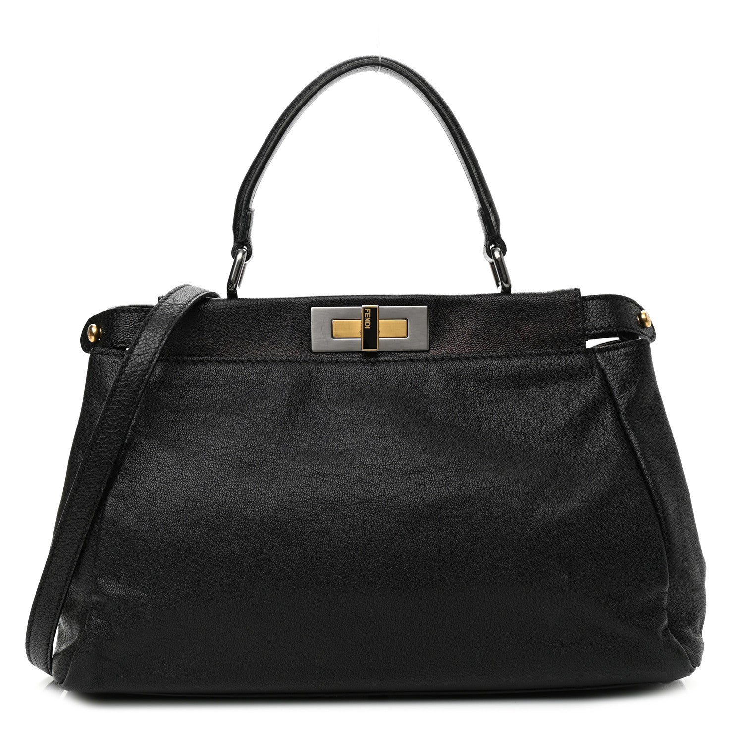 Fendi Goatskin Zucca Medium Peekaboo Iconic Satchel Black Tobacco 1 of 11