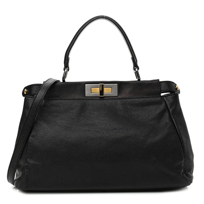 Fendi Goatskin Zucca Medium Peekaboo Iconic Satchel Black Tobacco 1 of 11