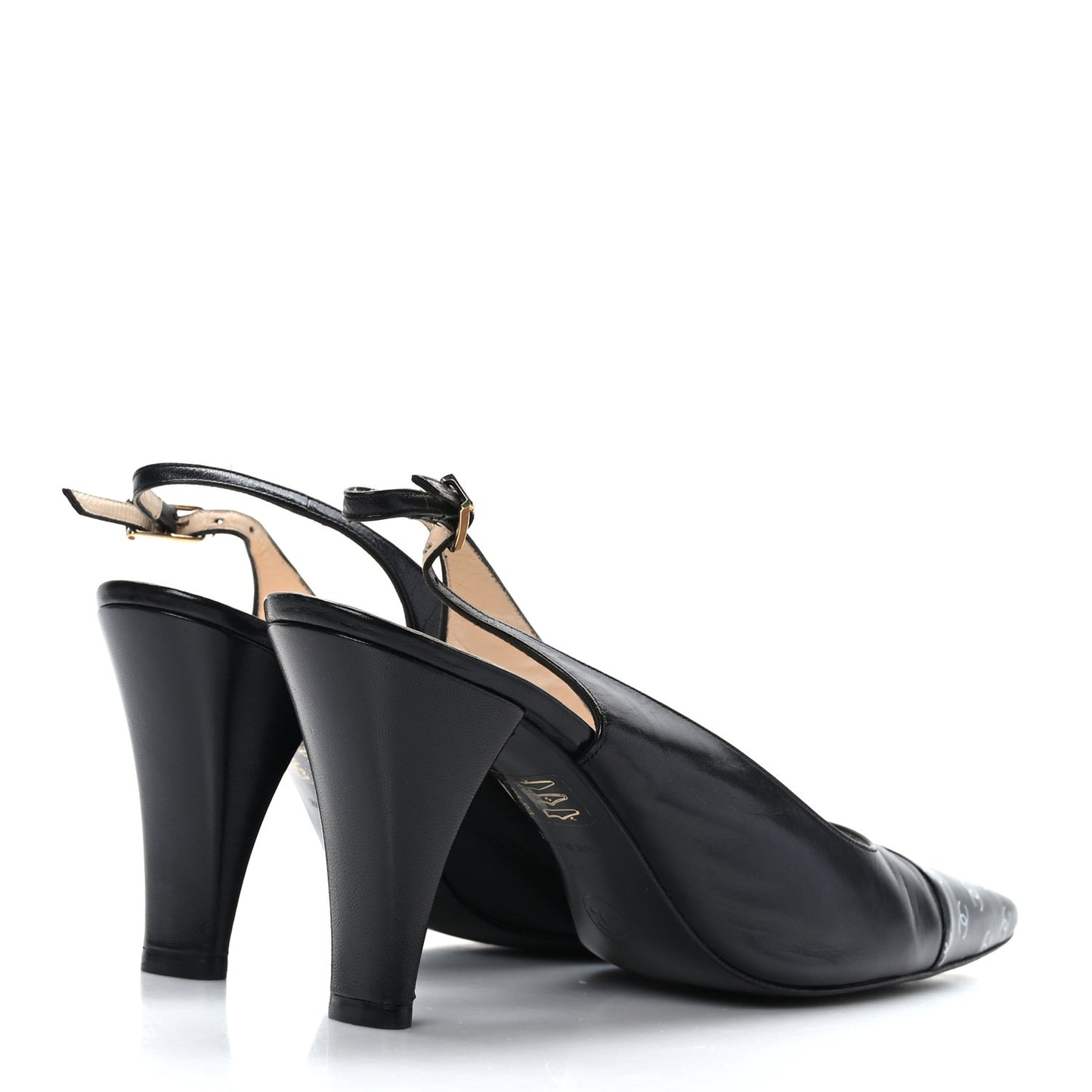 Lambskin Printed CC Cap Toe Slingback Pumps 38 Black