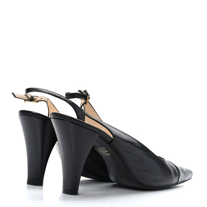 Chanel Lambskin Printed CC Cap Toe Slingback Pumps 38 Black 4 of 7