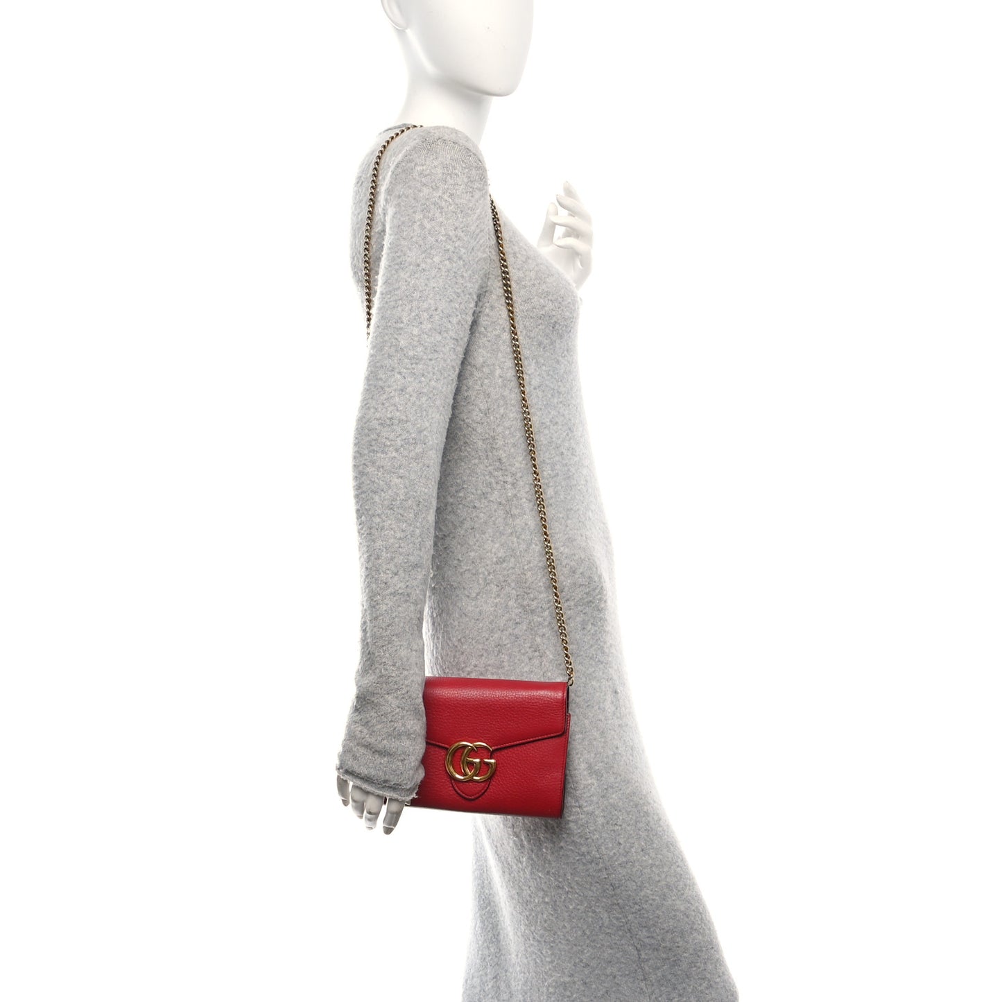 Calfskin Matelasse GG Marmont Chain Wallet Vulcanic Red