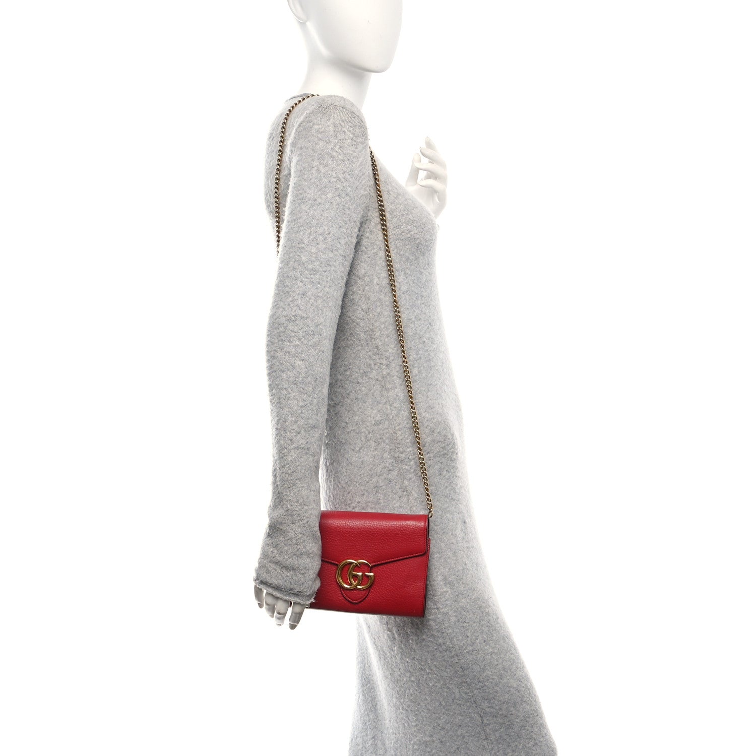 Gucci Calfskin Matelasse GG Marmont Chain Wallet Vulcanic Red 2 of 19