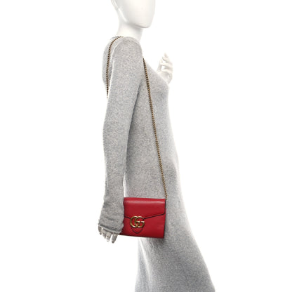 Gucci Calfskin Matelasse GG Marmont Chain Wallet Vulcanic Red 2 of 19