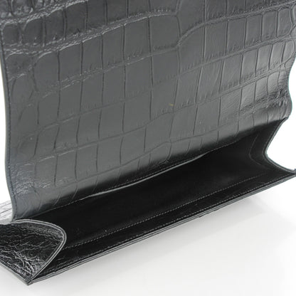 Saint Laurent Calfskin Crocodile Embossed Classic Kate Monogram Clutch Black 5 of 8