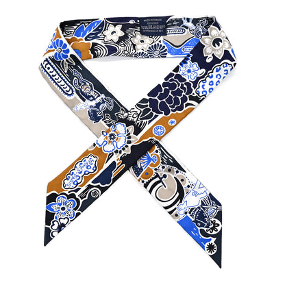 Hermes Silk Bingata Twilly Marine Tabac White 1 of 4