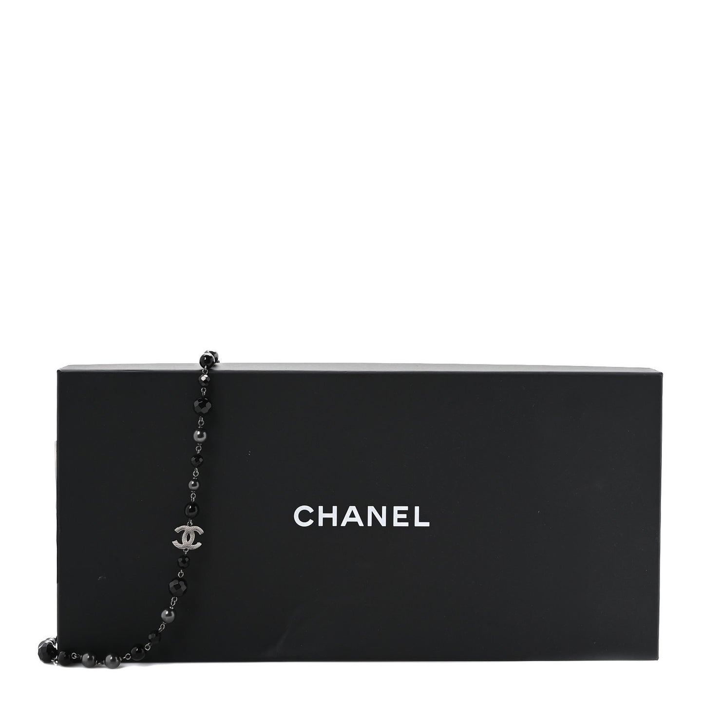 Enamel Pearl Baroque Crystal CC Long Necklace Gold Black White