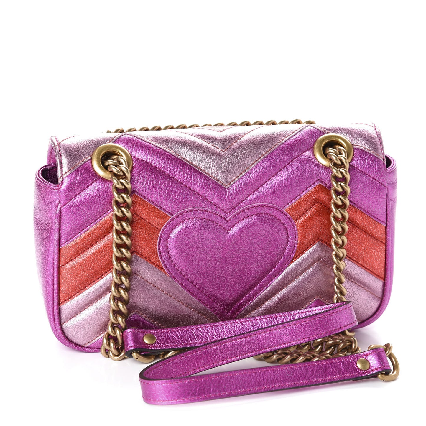 Metallic Calfskin Matelasse Mini GG Marmont Shoulder Bag Fuchsia
