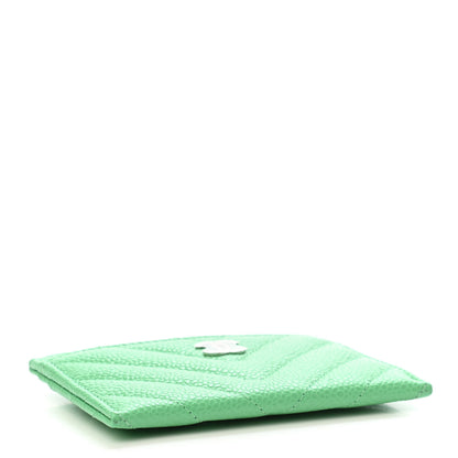 Chanel Caviar Chevron Quilted Card Holder Light Green 3 of 4