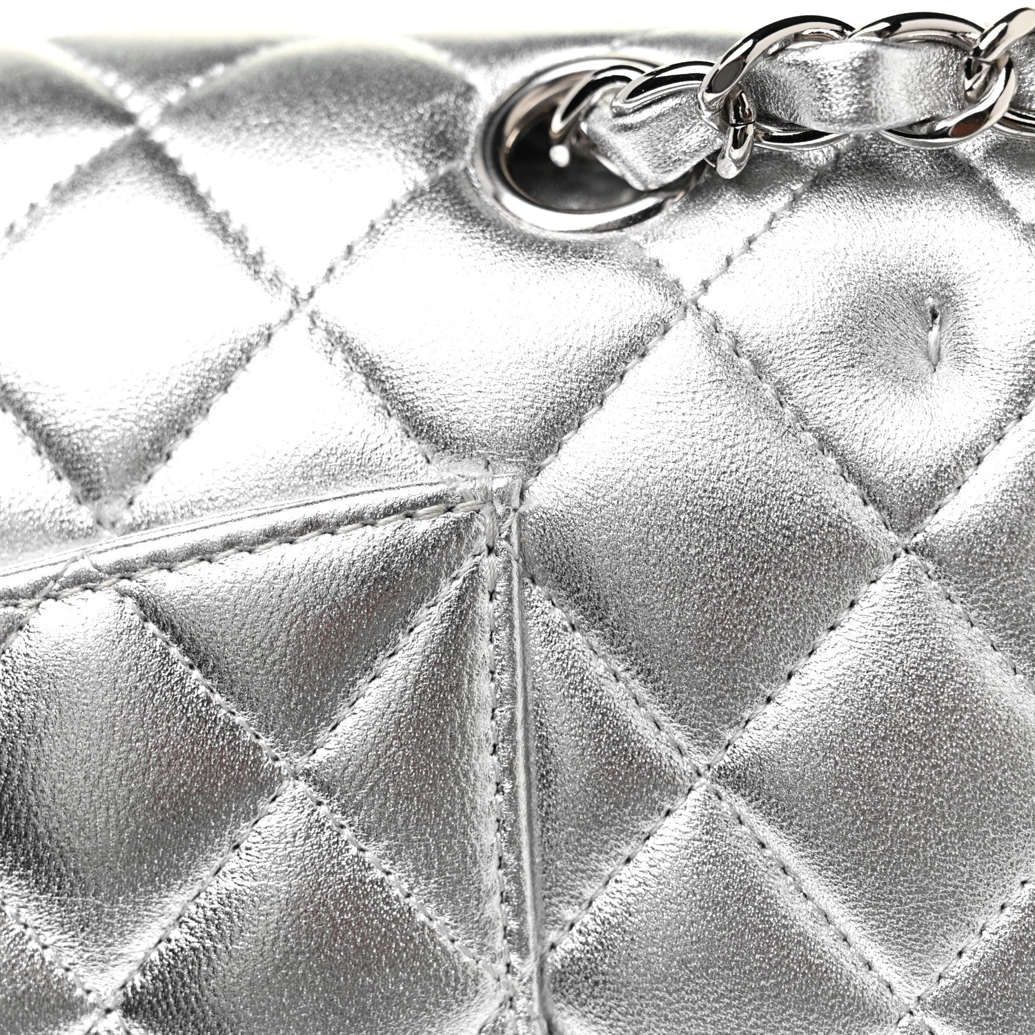 Chanel Metallic Lambskin Quilted Medium Double Flap Silver 12 of 15