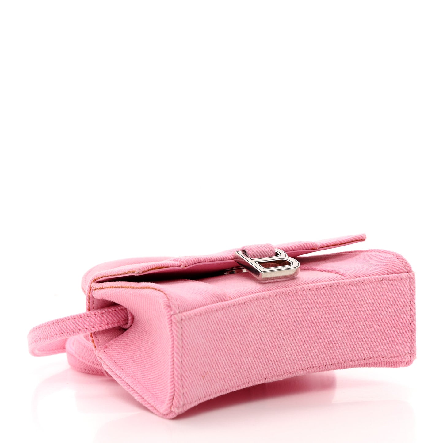Washed Denim Hourglass Top Handle Bag Mini Denim Pink
