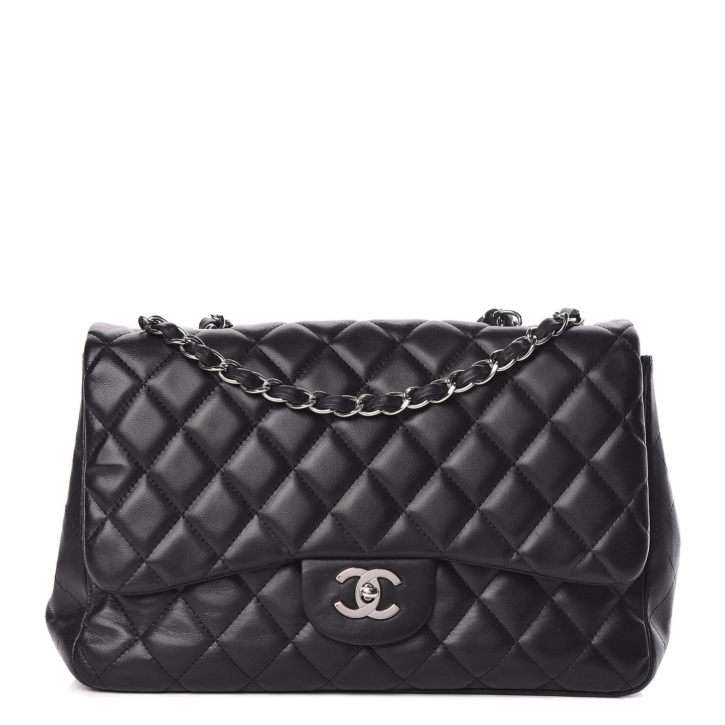 Lambskin Quilted Jumbo Single Flap Black