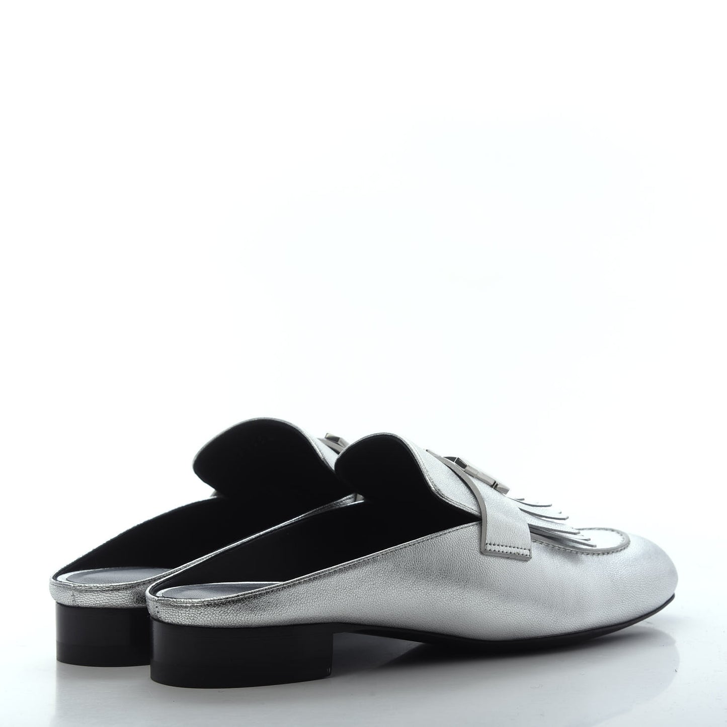 Metallic Goatskin Rivoli Mules 37 Gris Argente