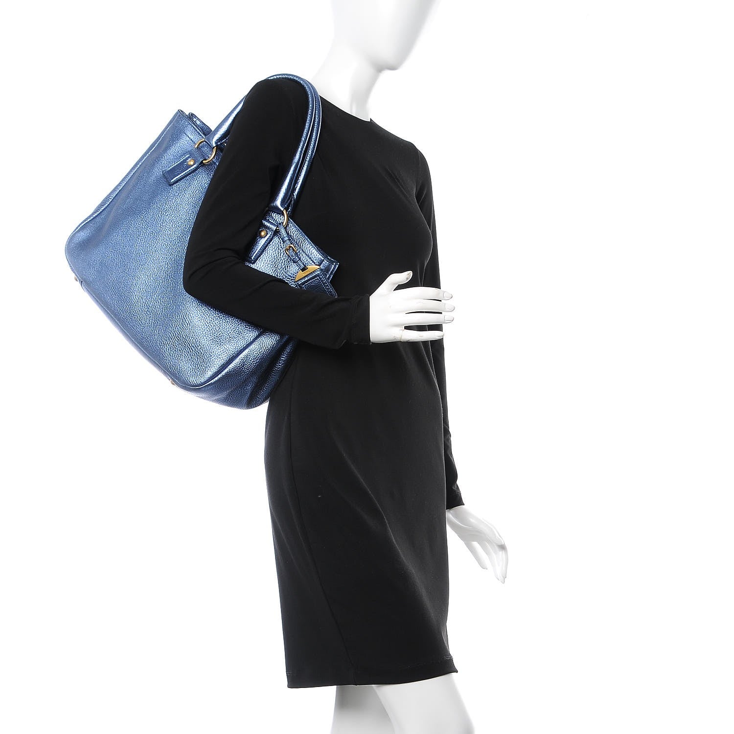 Prada Vitello Daino Shopping Tote Denim Mordore 2 of 7