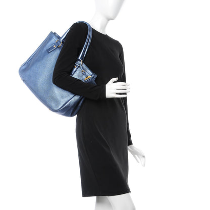 Prada Vitello Daino Shopping Tote Denim Mordore 2 of 7