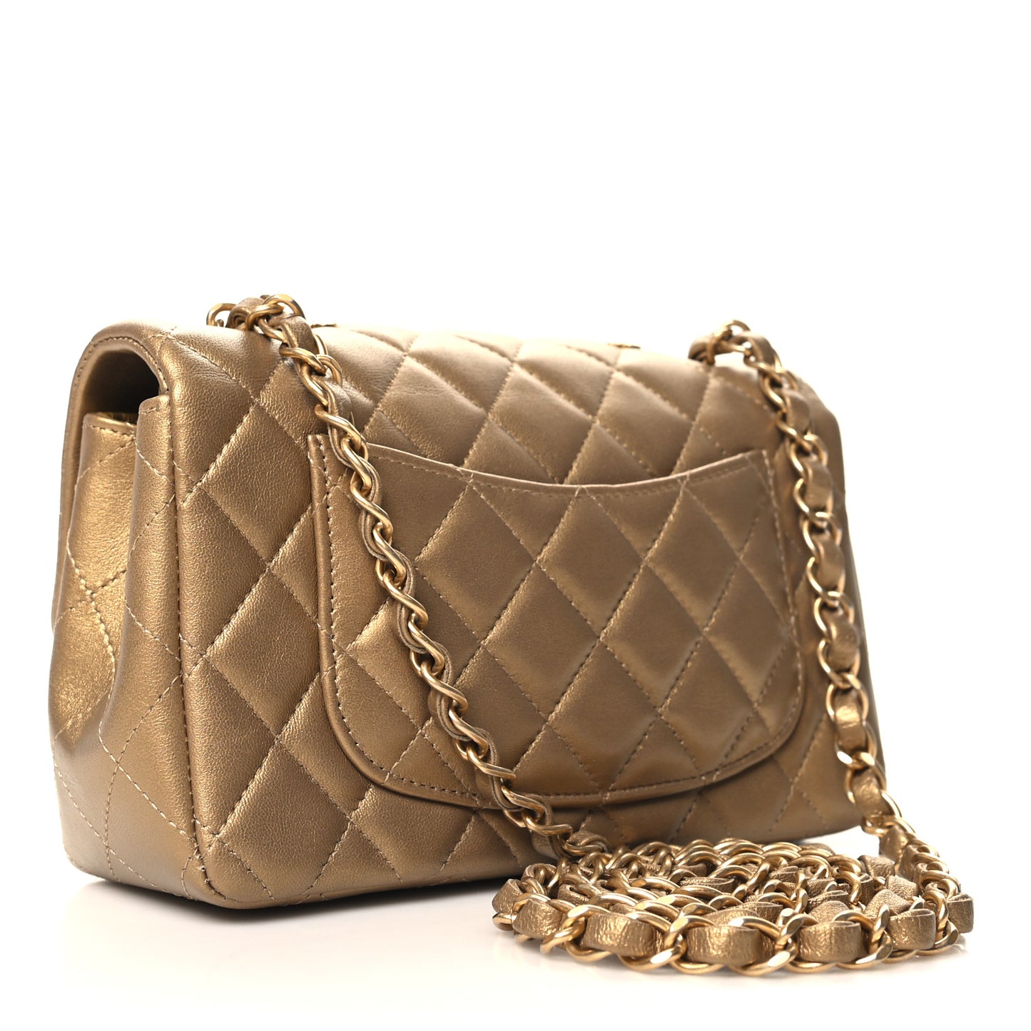 Metallic Lambskin Quilted Egyptian Amulet Mini Rectangular Flap  Gold