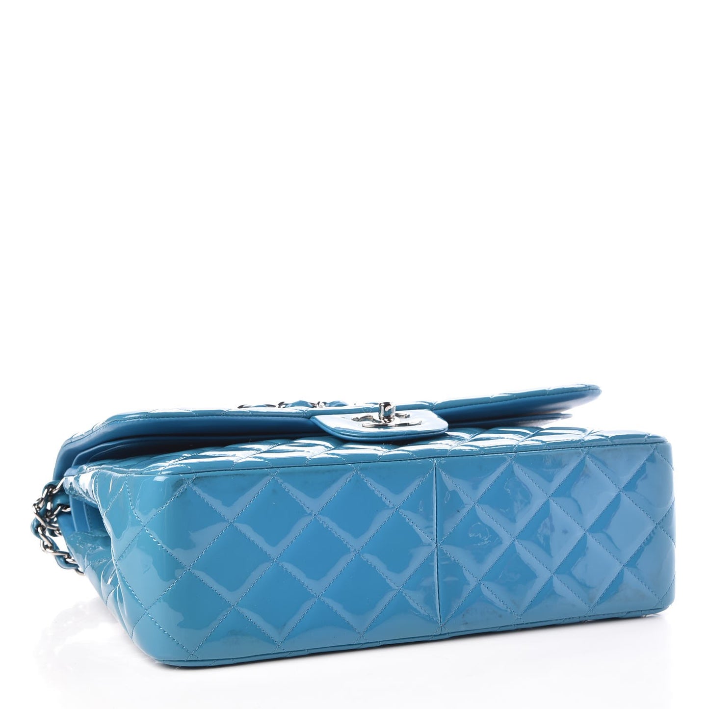 Patent Calfskin Quilted Jumbo Double Flap Turquoise