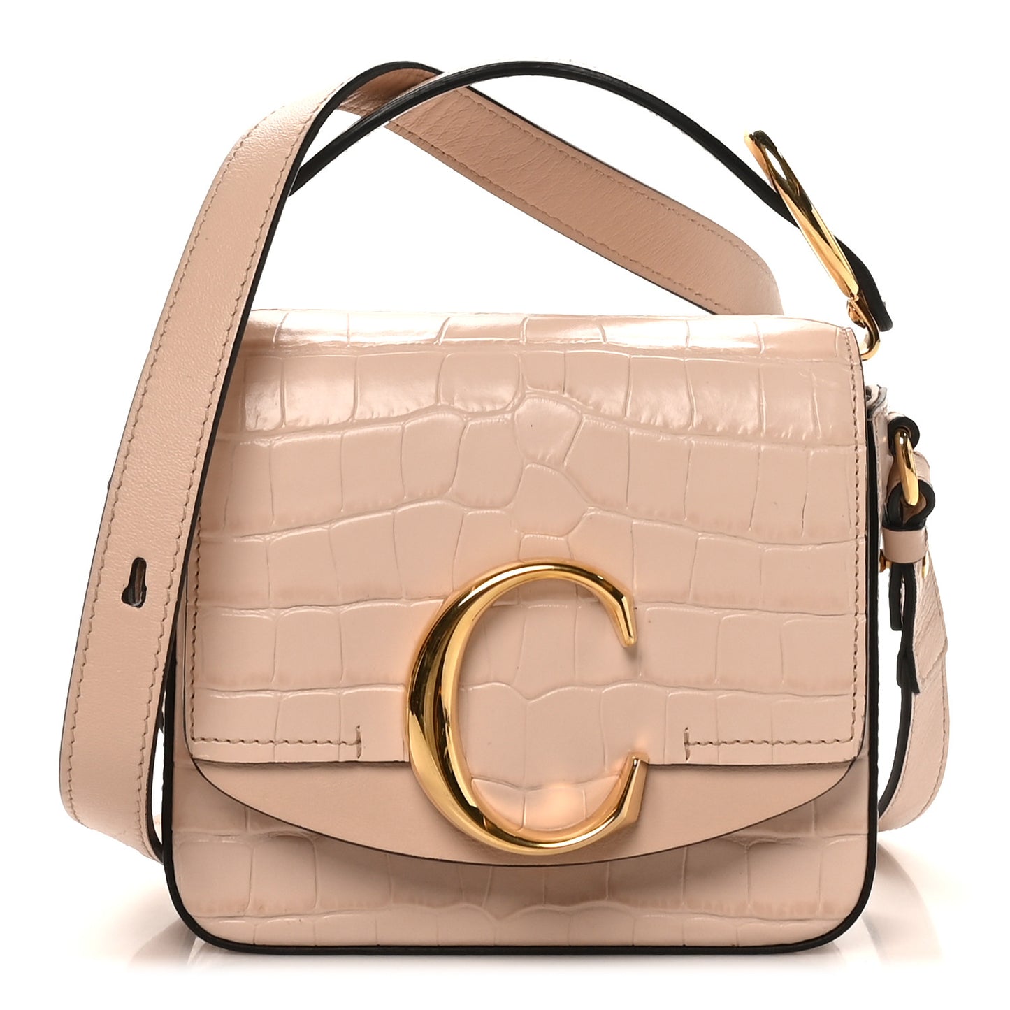 Calfskin Crocodile Embossed Mini C Double Carry Cement Pink