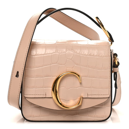 Chloe Calfskin Crocodile Embossed Mini C Double Carry Cement Pink 1 of 9