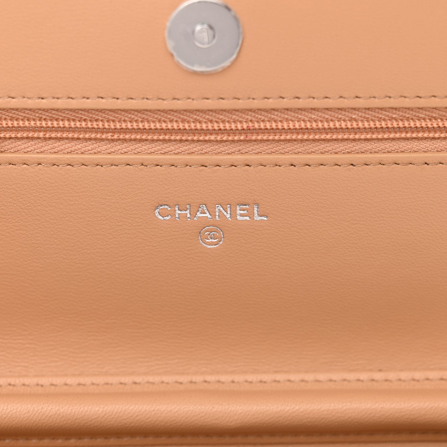 Chanel Lambskin Enamel Quilted Wallet on Chain WOC Beige 6 of 13