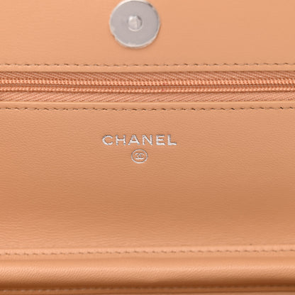 Chanel Lambskin Enamel Quilted Wallet on Chain WOC Beige 6 of 13