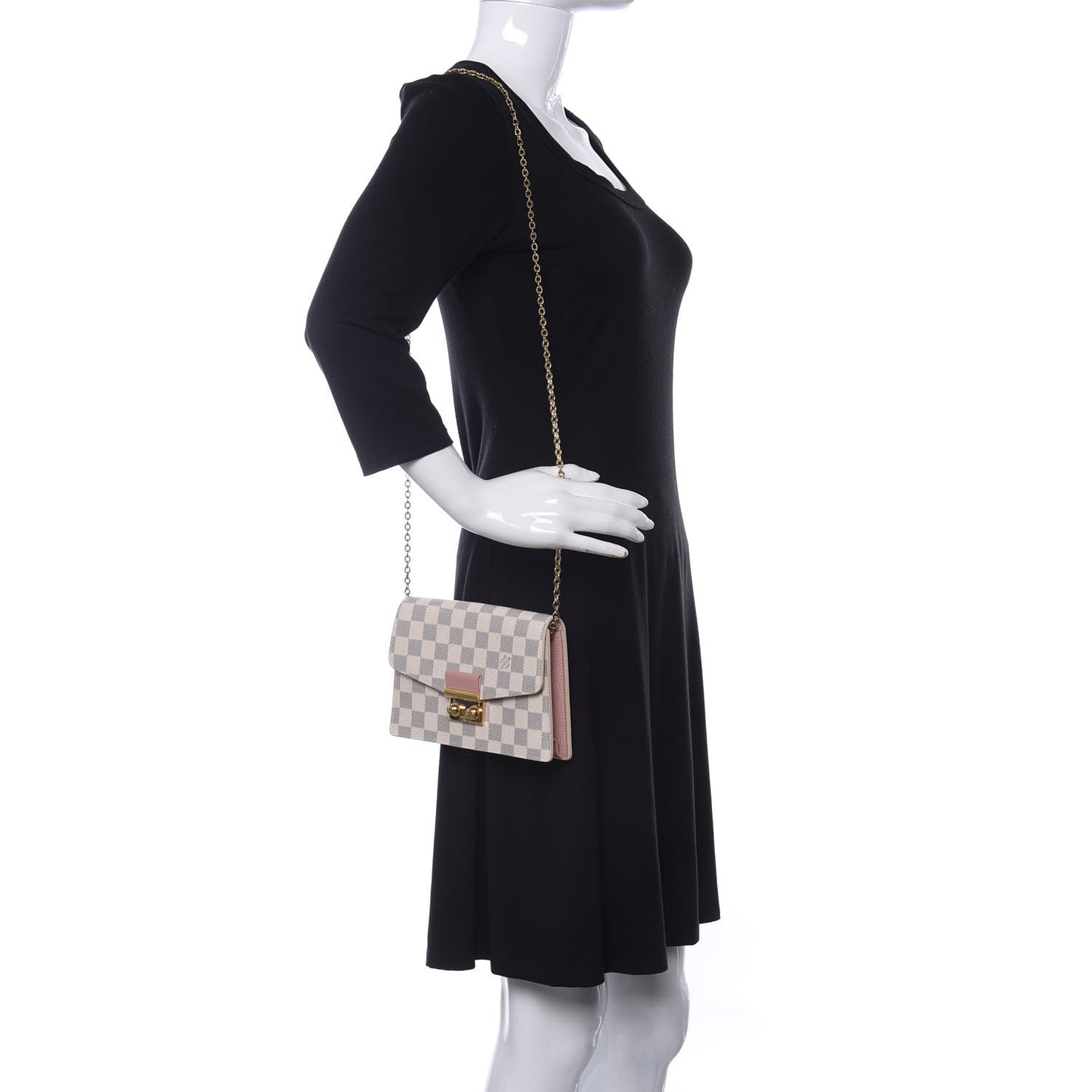 Damier Azur Croisette Chain Wallet Rose Ballerine