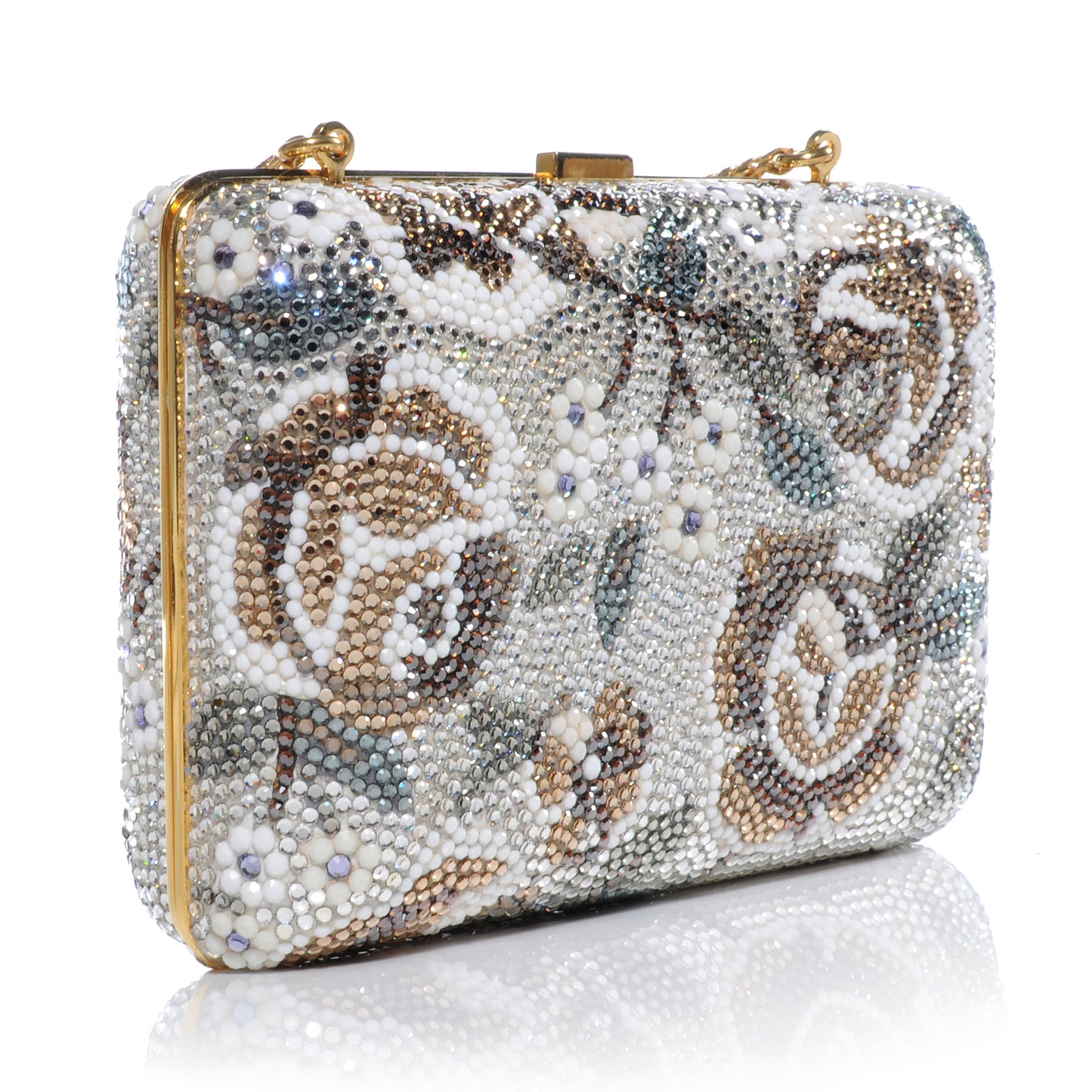 Swarovski Crystal Flower Minaudiere Clutch Gold