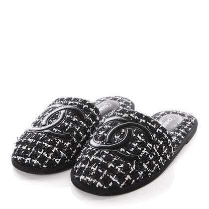 Chanel Tweed CC Flat Mules S Black 2 of 10