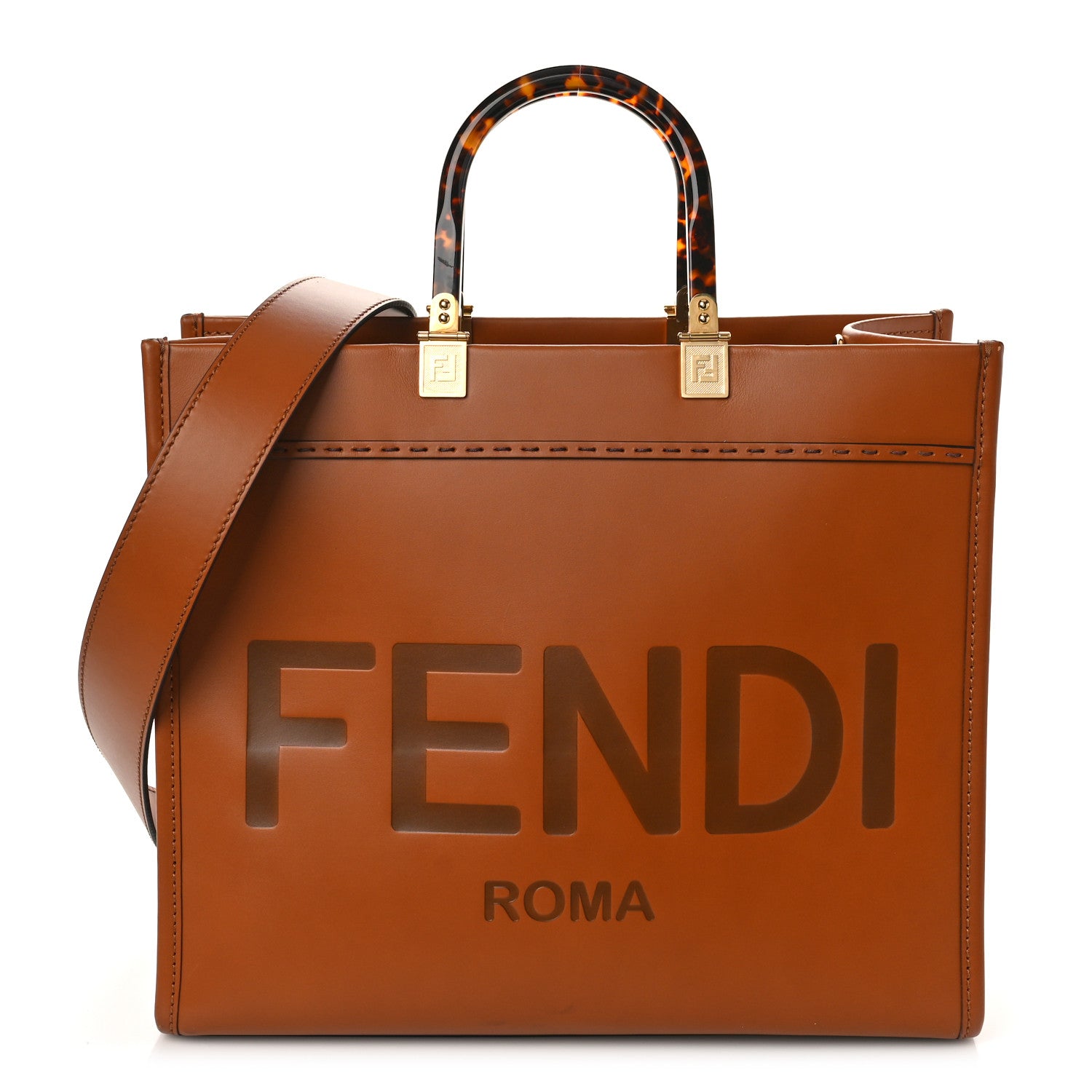 Fendi Vitello King Plexiglass Medium Fendi Sunshine Shopper Tote Cuoio 1 of 8