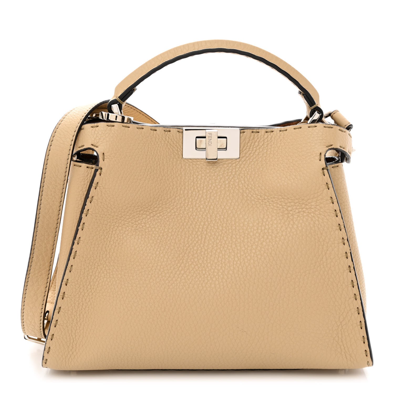 Fendi Cuoio Romano Selleria Medium Peekaboo Iconic Essentially Satchel Paglia Latte Mou 1 of 11