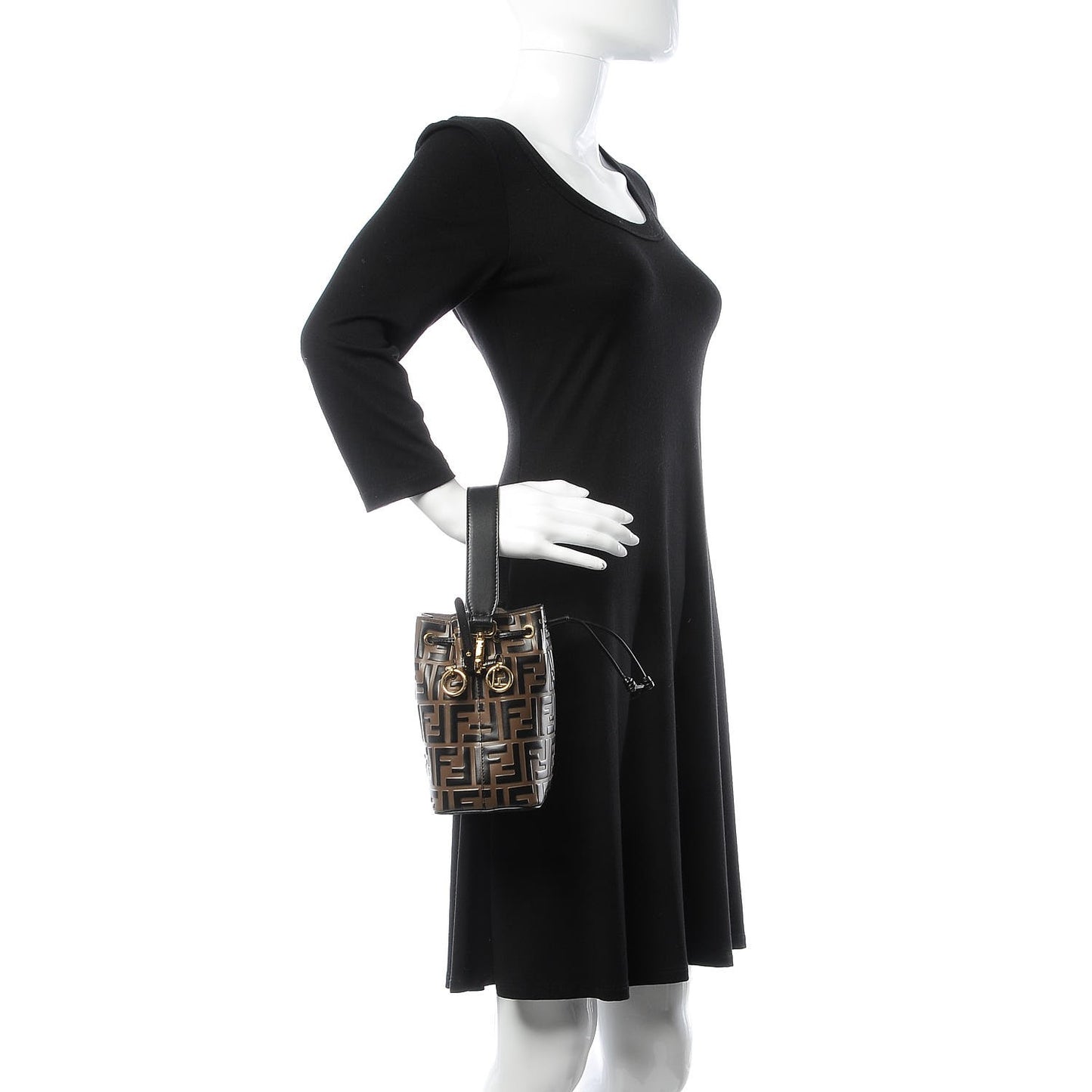 Vitello Liberty F is Fendi Bi-Color FF 1974 Embossed Mini Mon Tresor Bucket Bag Maya Black