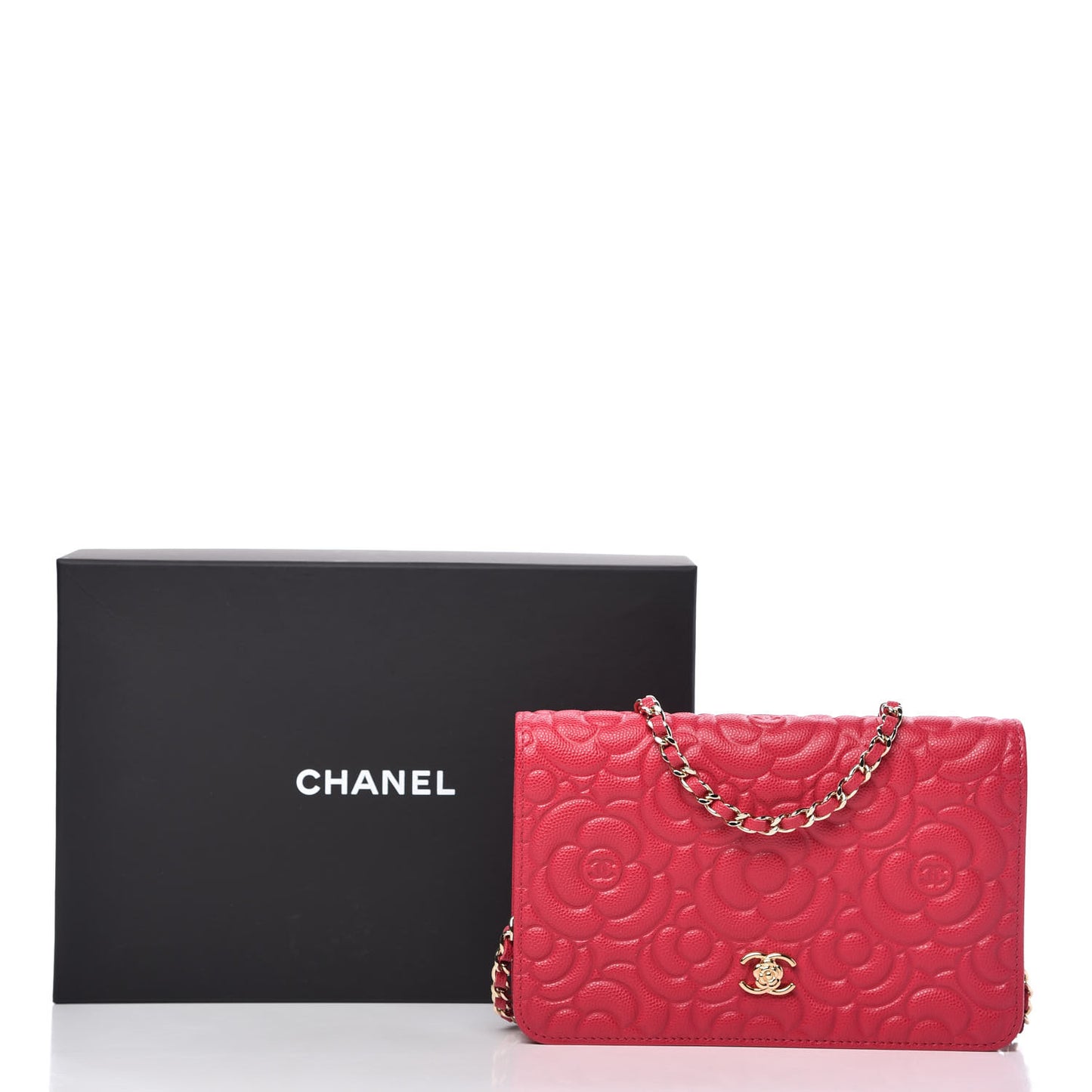 Caviar Camellia Embossed Wallet On Chain WOC Fuschia