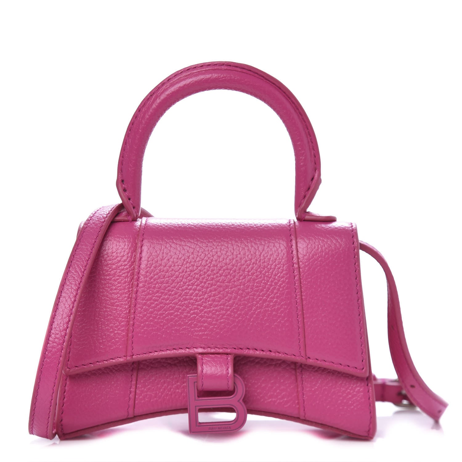 Balenciaga Grained Calfskin Tonal B Hourglass Top Handle Bag Mini Fuchsia 1 of 10