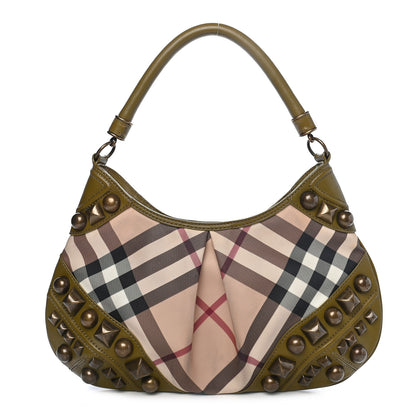 Burberry Nova Check Mega Stud Medium Alverton Hobo Green 1 of 9