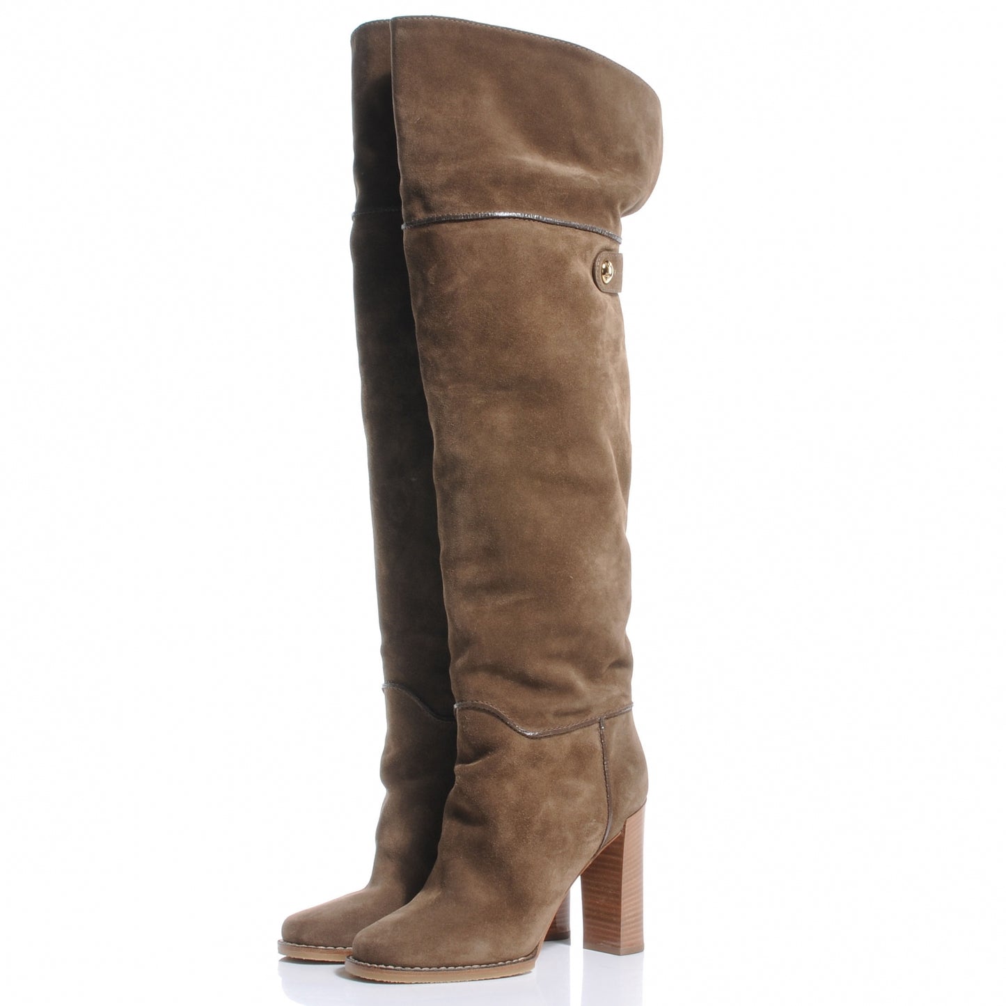 Suede Over The Knee Heeled Boots 38.5 Tan