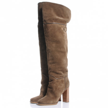 Louis Vuitton Suede Over The Knee Heeled Boots 38.5 Tan 5 of 10
