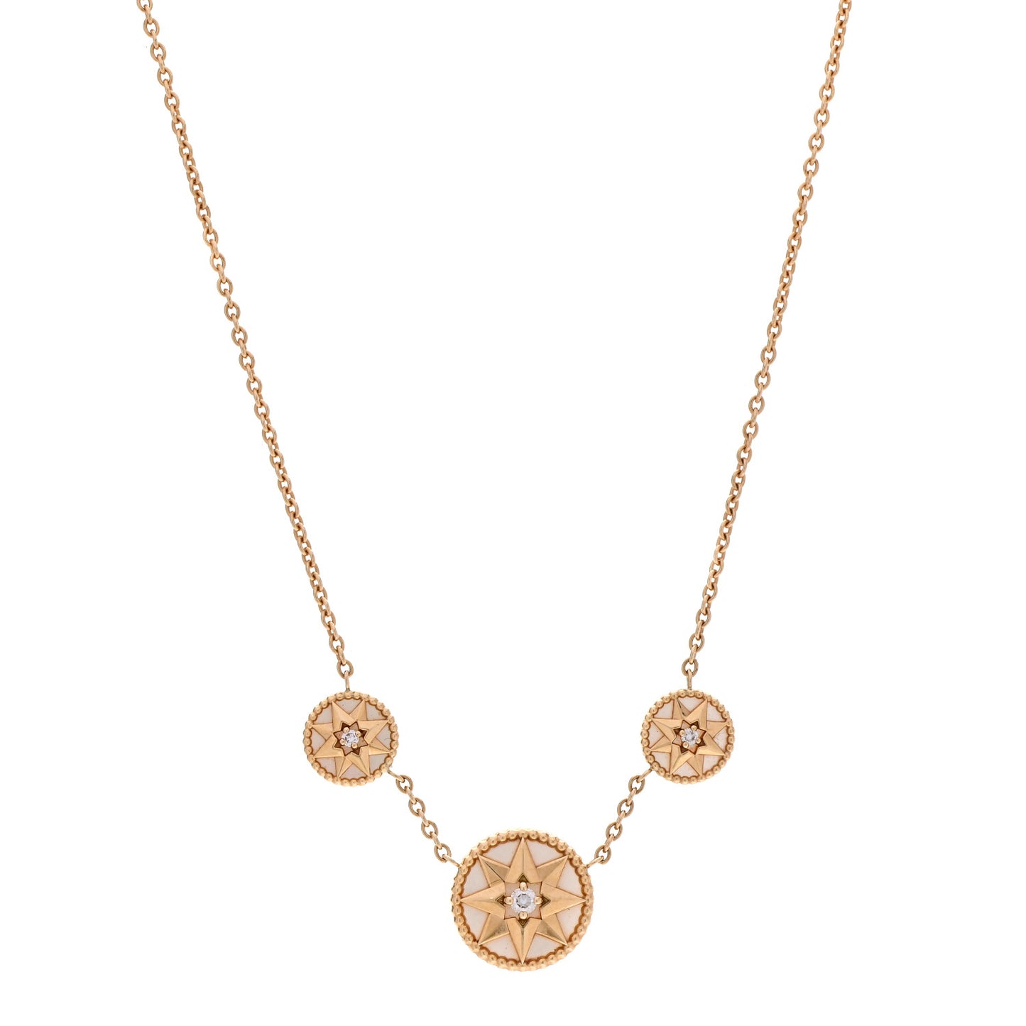 18K Yellow Gold Diamond Mother of Pearl Rose Des Vents 3-Station Necklace