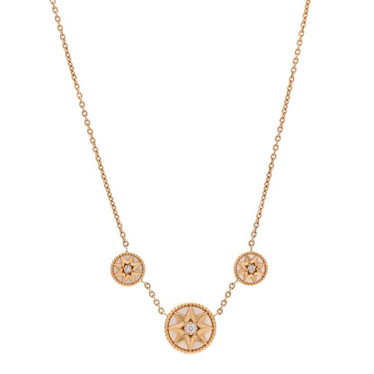 Christian Dior 18K Yellow Gold Diamond Mother of Pearl Rose Des Vents 3-Station Necklace 1 of 8