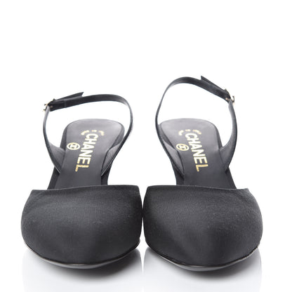 Chanel Lambskin Grosgrain CC Slingback Pumps 36.5 Black 2 of 8