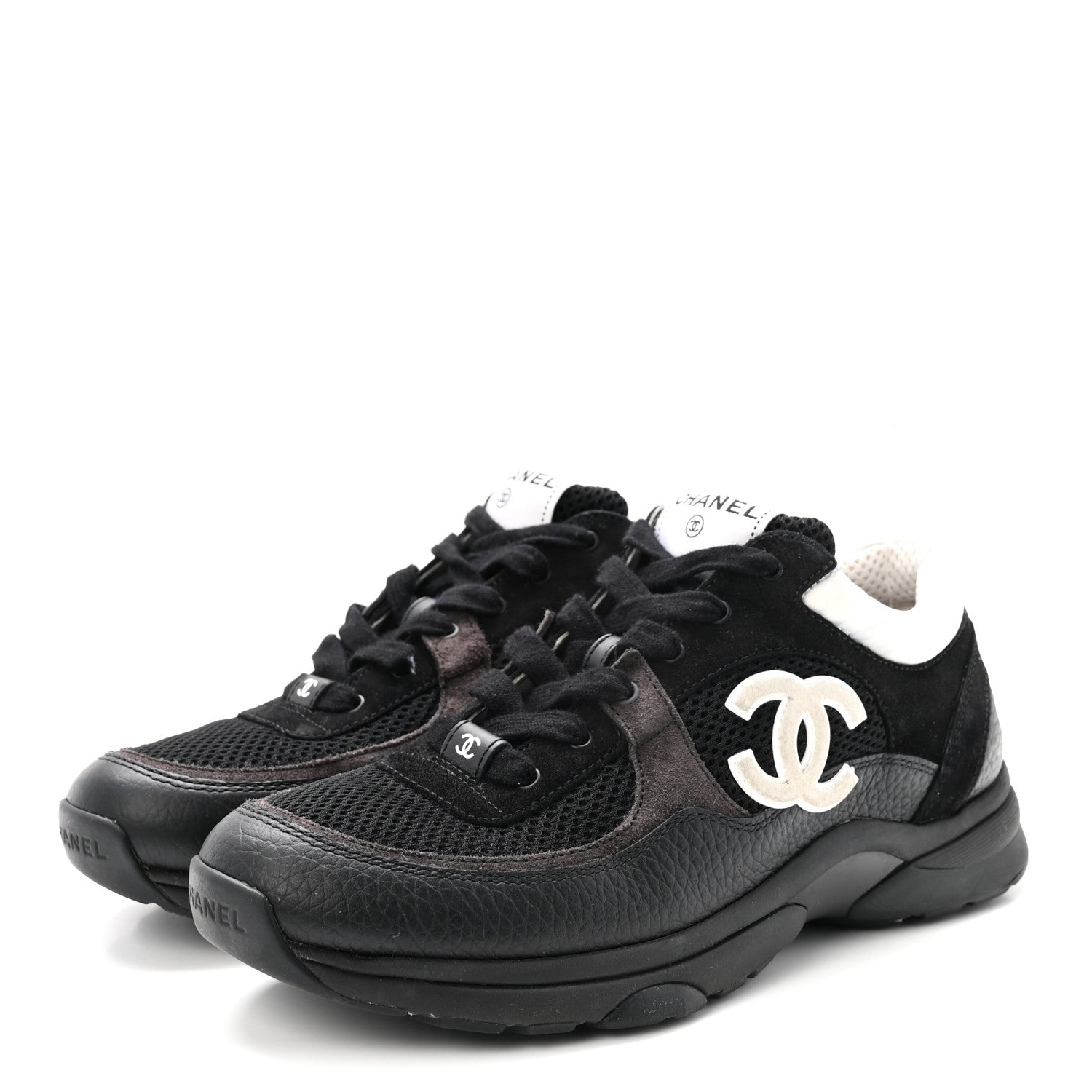 Chanel Mesh Suede Grained Calfskin Womens CC Sneakers 40 Black White 4 of 9