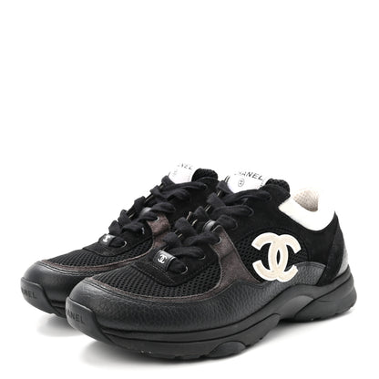 Chanel Mesh Suede Grained Calfskin Womens CC Sneakers 40 Black White 4 of 9