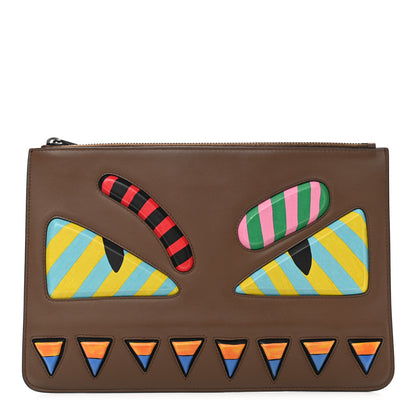 Fendi Vitello Century Lined Monster Eyes Pouch Moka Multicolor 1 of 7