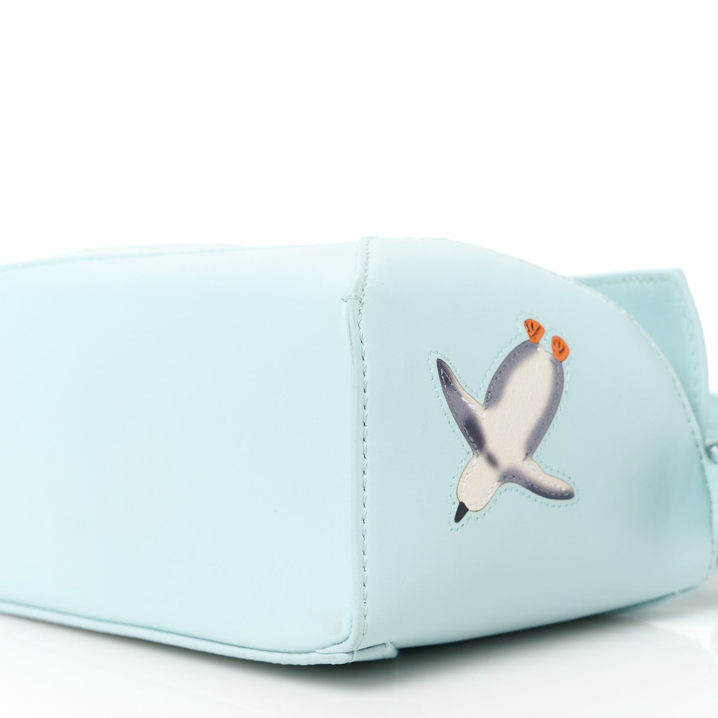 X SUNA FUJITA Shiny Calfskin Mini Penguin Puzzle Edge Bag Blue Iceberg