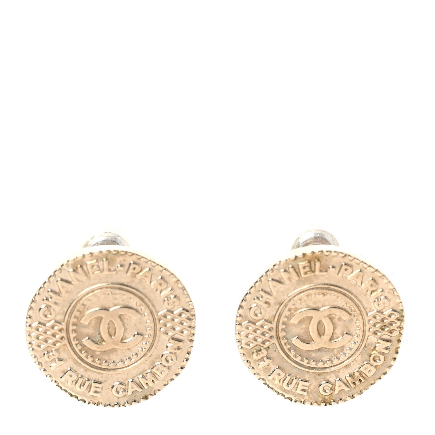 Chanel Metal CC Rue Cambon Round Earrings Gold 1 of 4